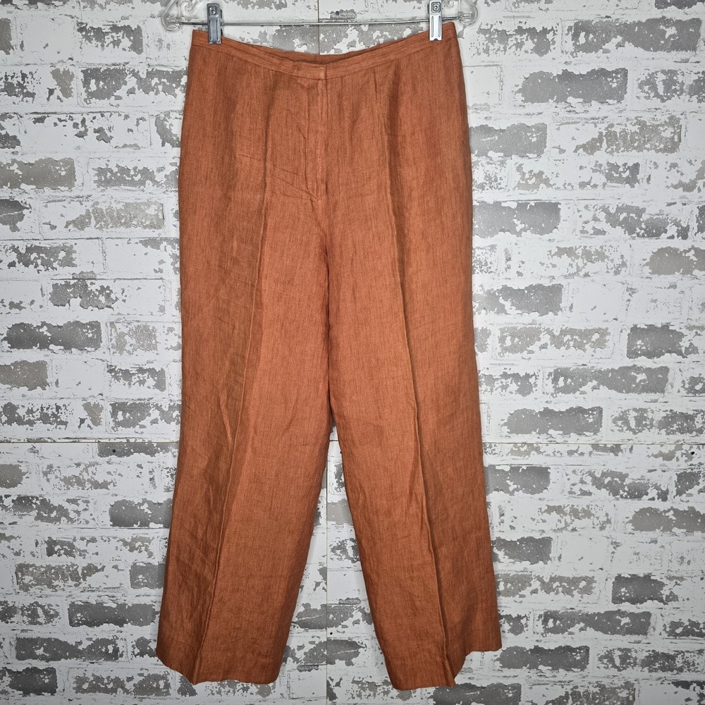 Talbots Pants Womens Size 6 Orange 100% Linen Wide Leg Cropped Ankle Casual Boho